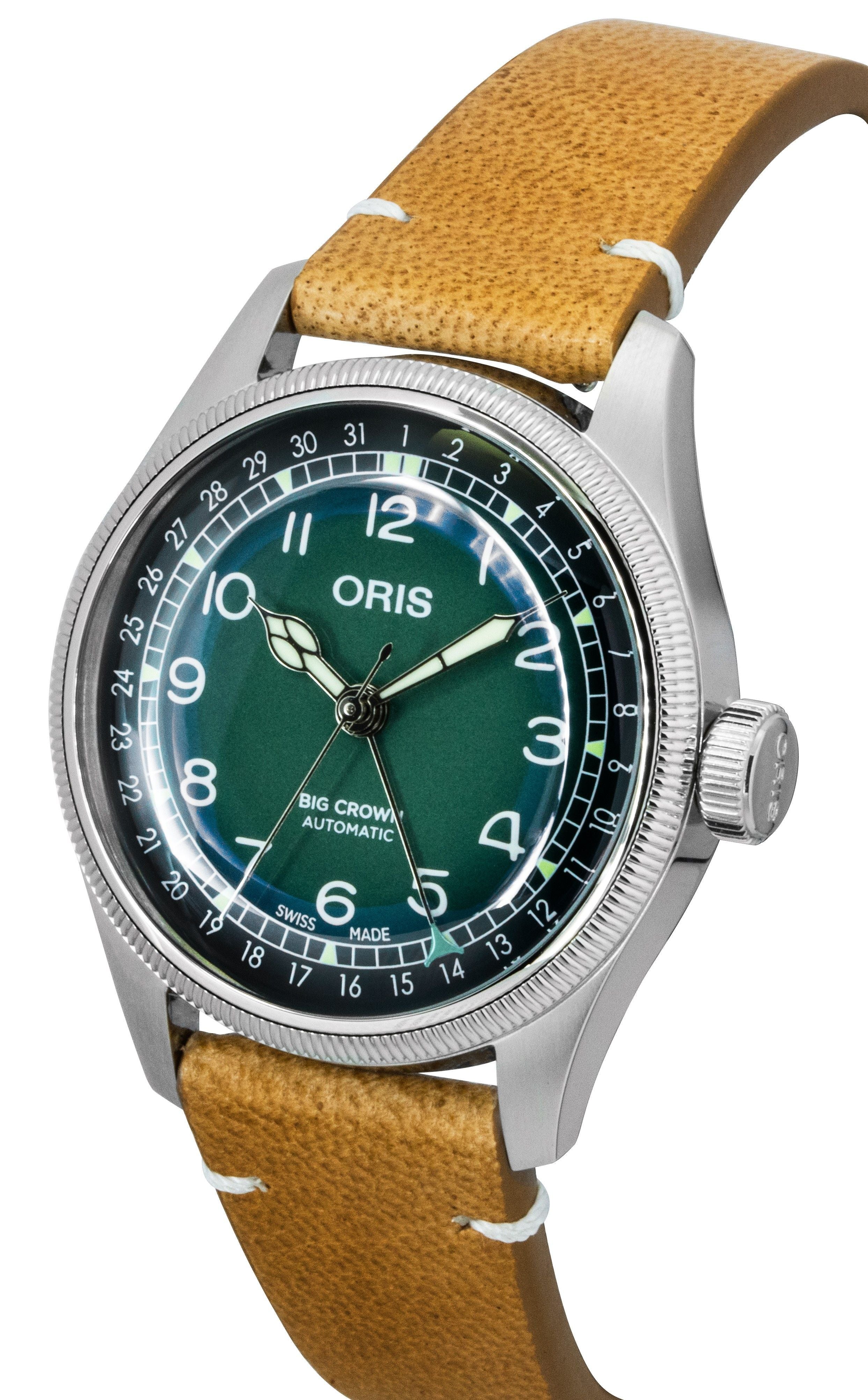 Oris Big Crown Cervo Volante Leather Strap Green Dial Automatic 01-754-7779-4067-Set Men's Watch