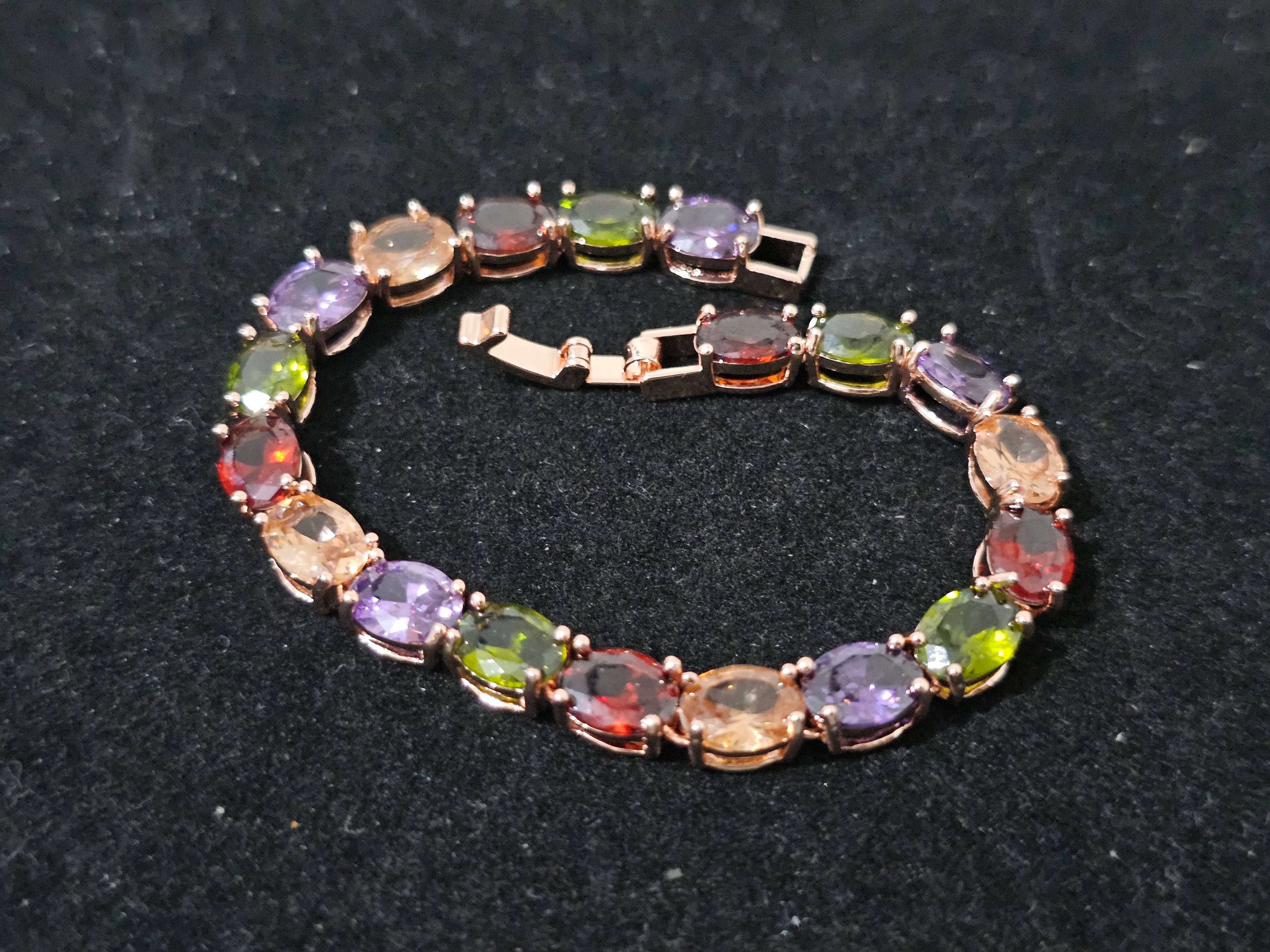 Multicolor Gemstone Tennis Bracelet – 18K Rose Gold Plated