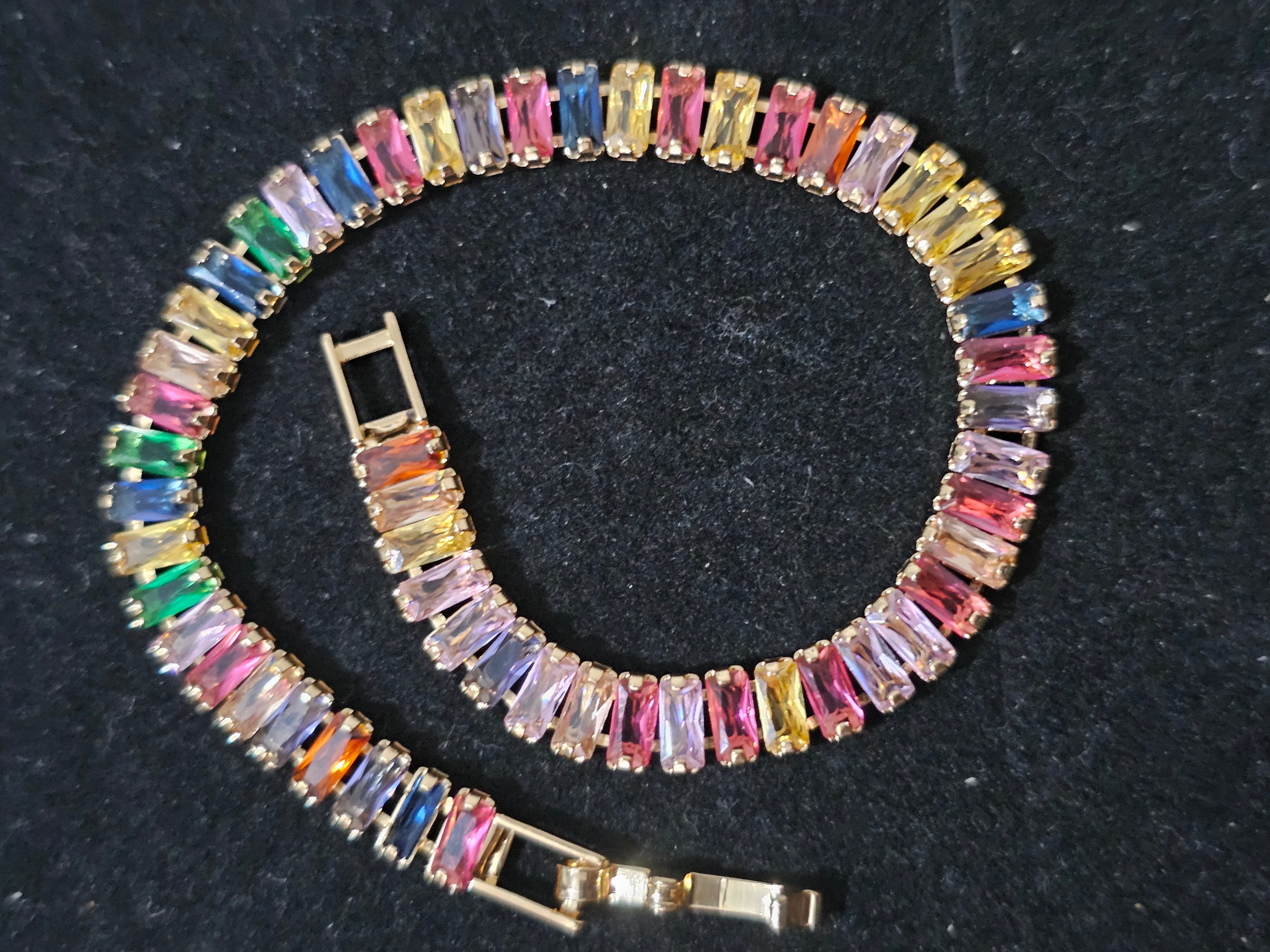 Multicolor Gemstone Tennis Bracelet – 18K Gold Plated