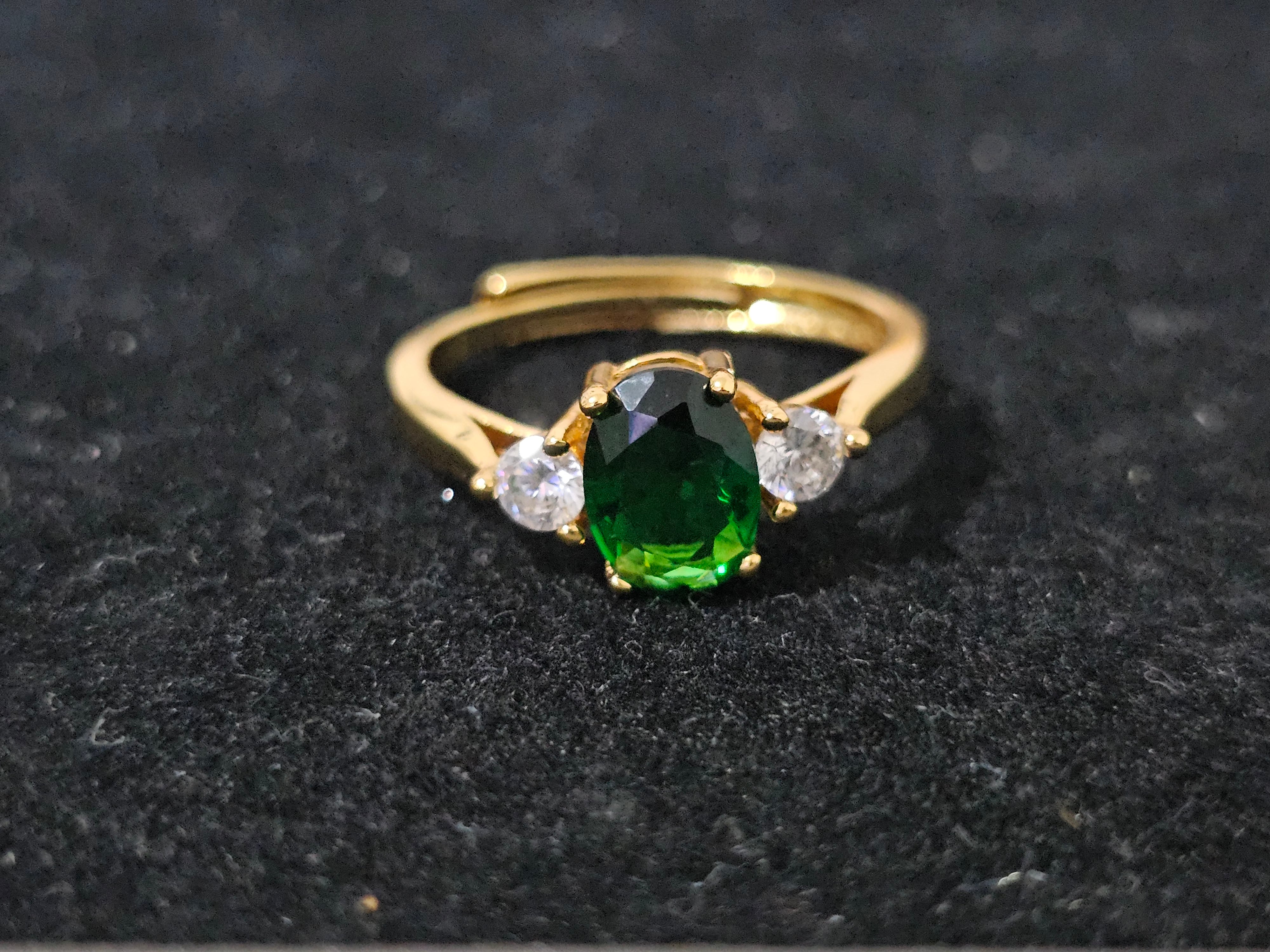 Green Tourmaline & White Zircon Ring – 18K Gold Plated (Adjustable Size L–S)
