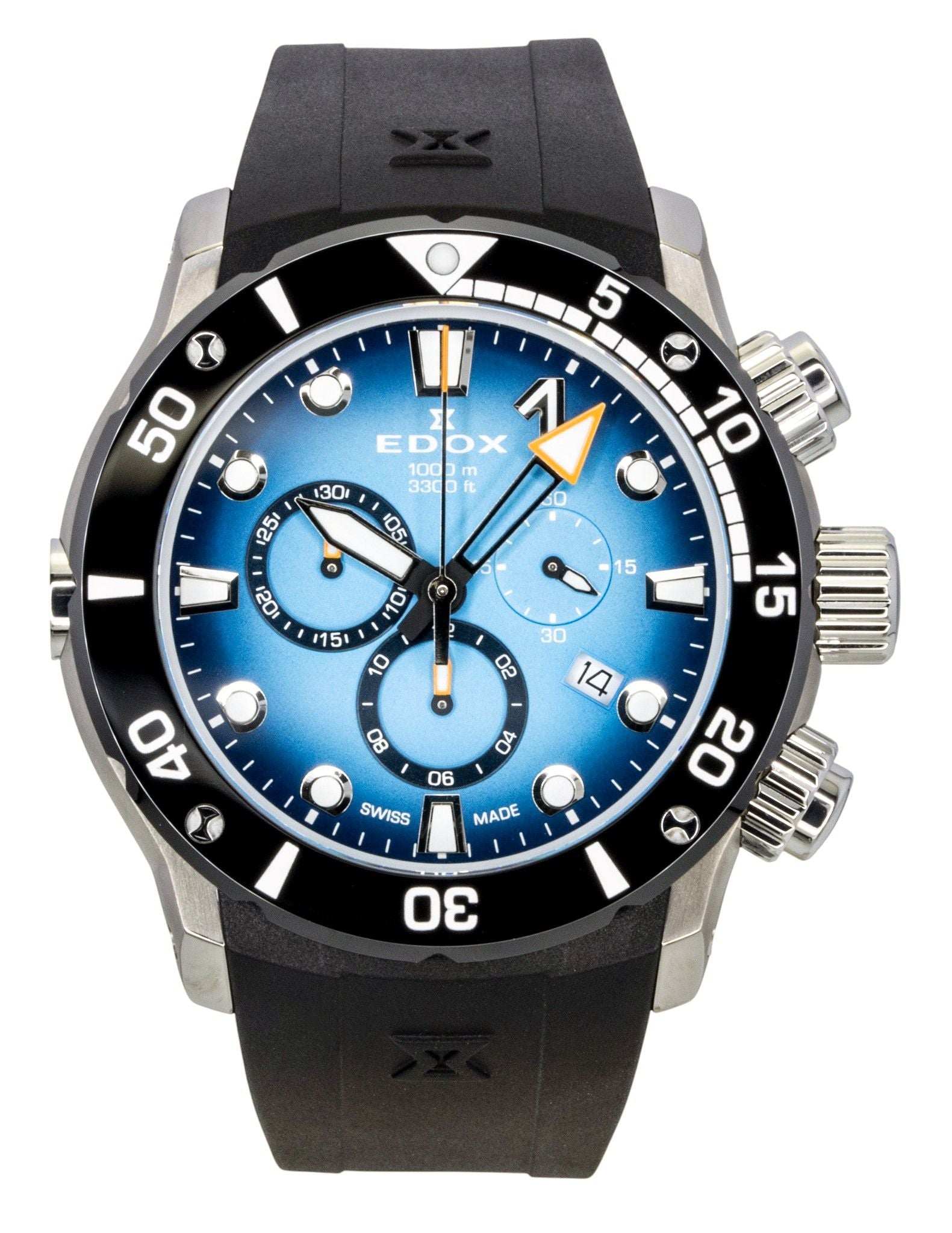 Edox CO-1 Chronograph Rubber Strap Blue Dial Quartz Diver's 10242-TIN-BUIDN 1000M Men's Watch