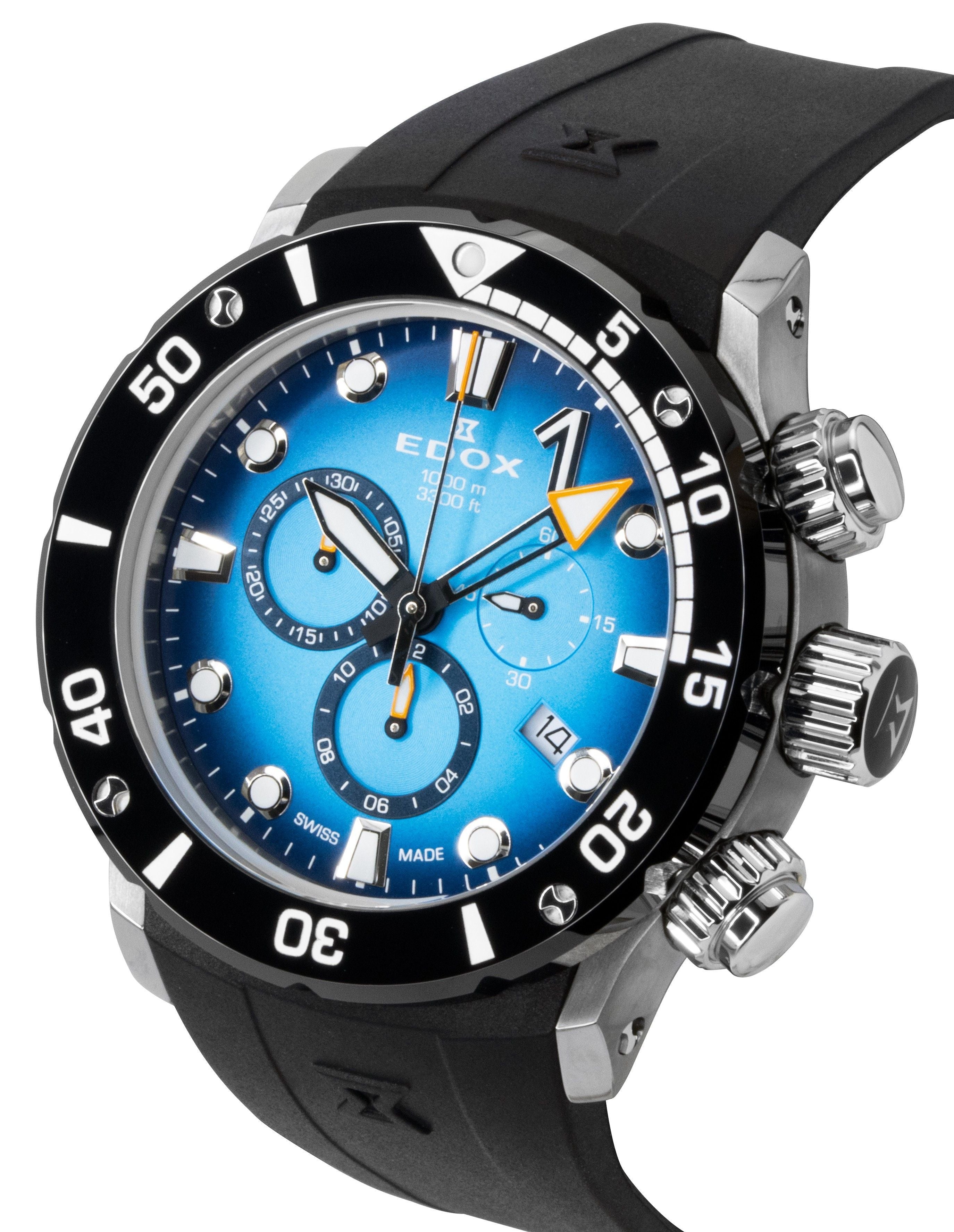 Edox CO-1 Chronograph Rubber Strap Blue Dial Quartz Diver's 10242-TIN-BUIDN 1000M Men's Watch