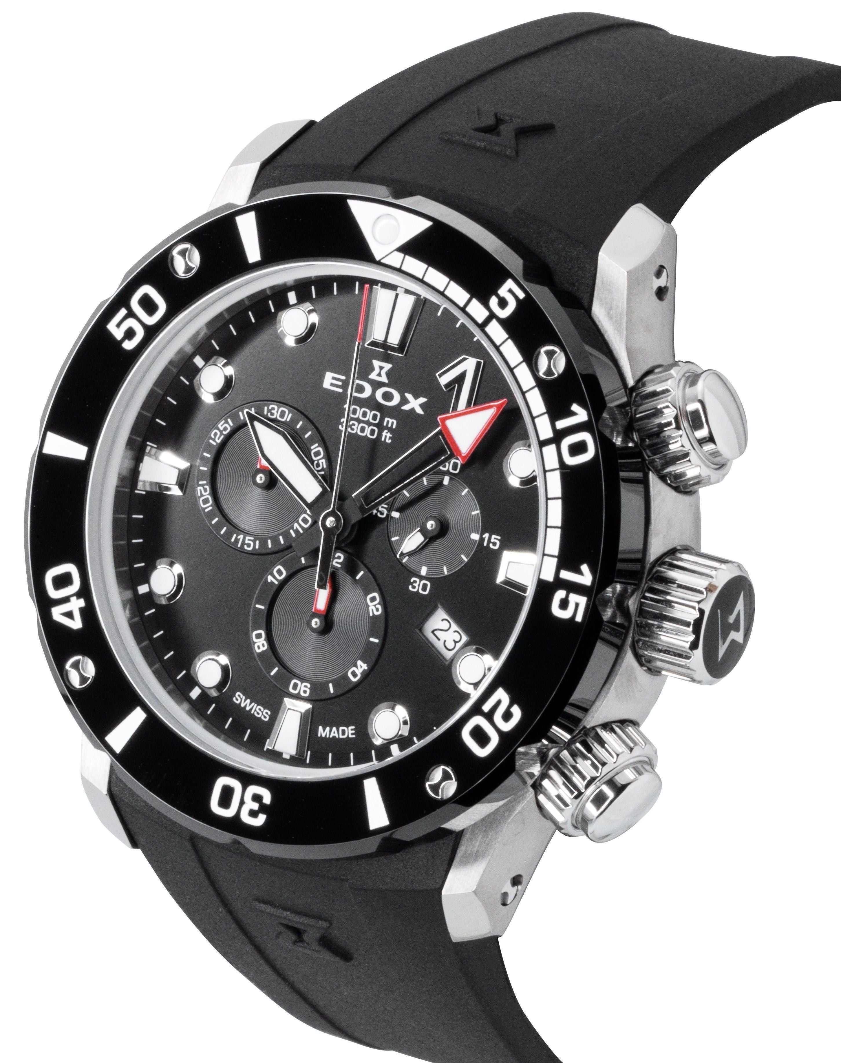 Edox CO-1 Chronograph Rubber Strap Black Dial Quartz Diver's 10242-TIN-NIN 1000M Men's Watch