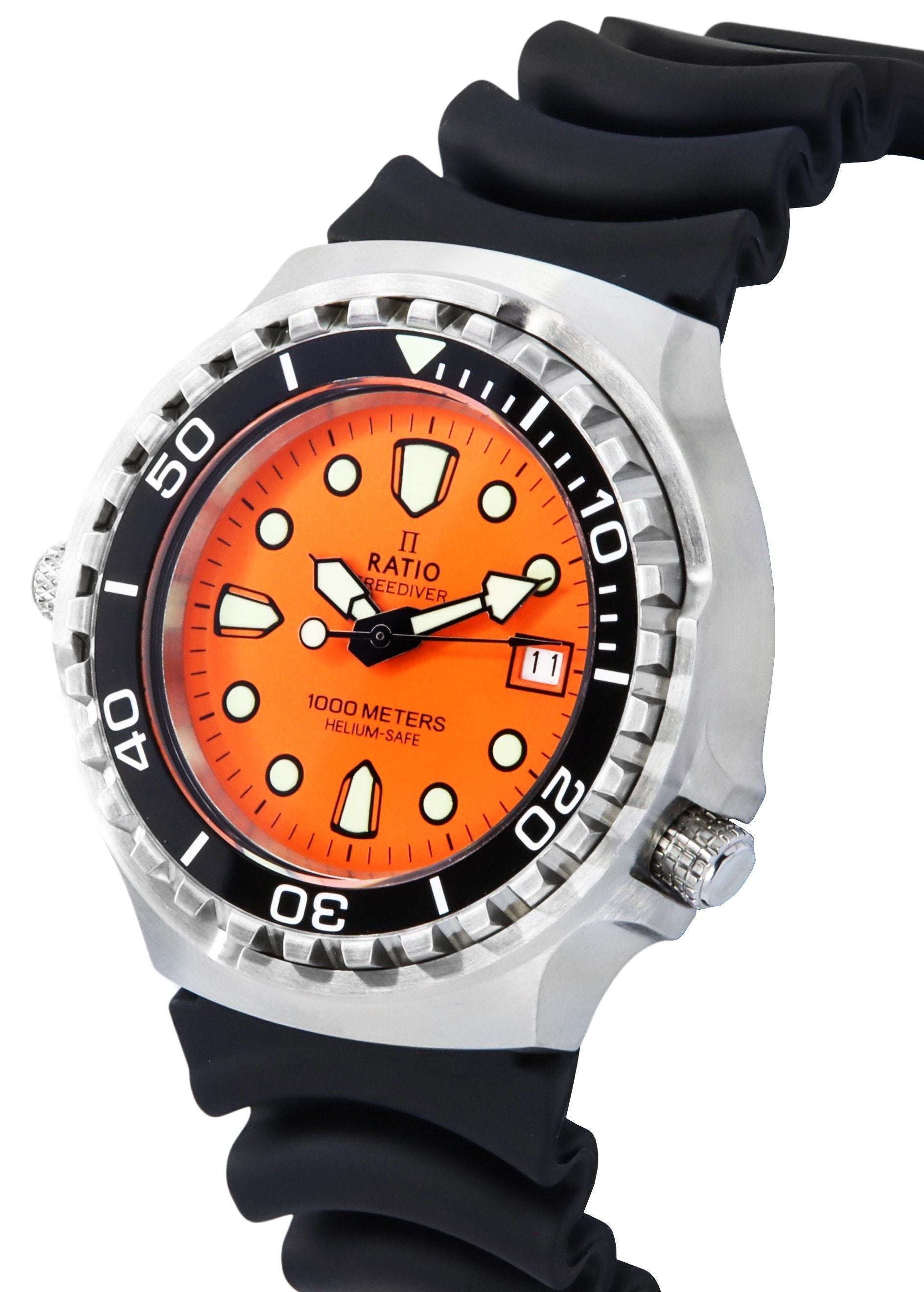 Ratio FreeDiver Helium Safe Sapphire Quartz Orange Dial 1038EF102V-ORG Men's 1000M Watch