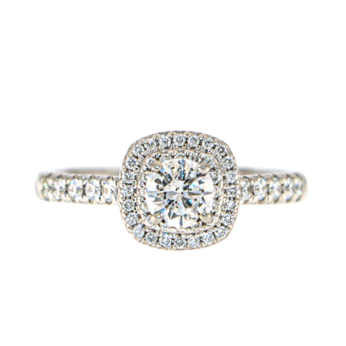 Platinum Halo Diamond Ring – Cushion Cut Double Halo Design - A115958