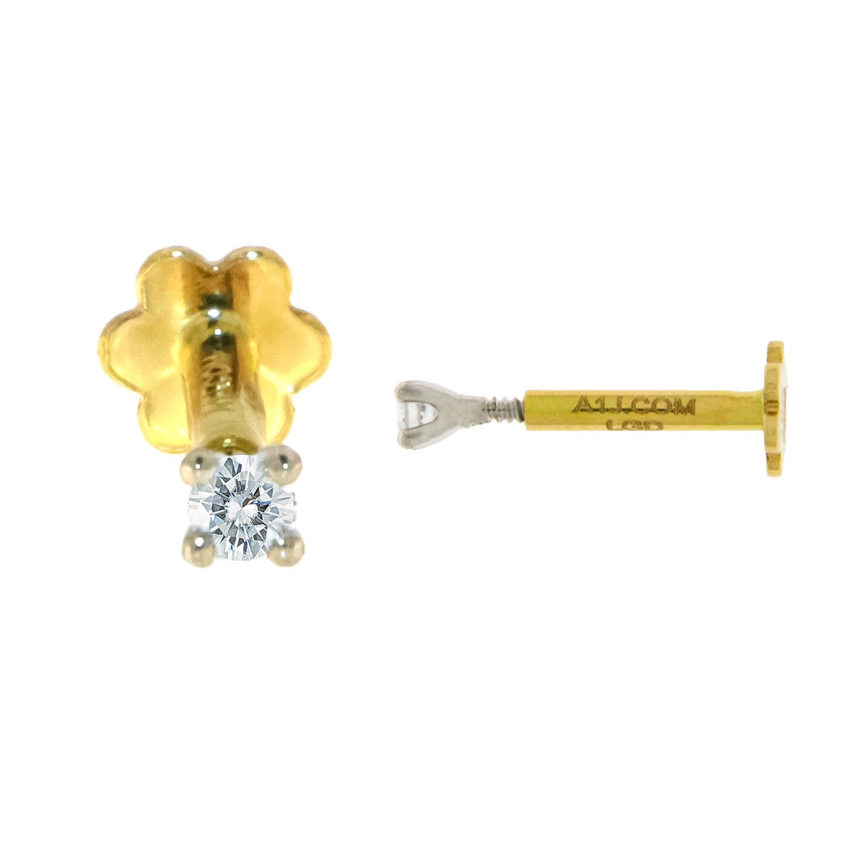 18ct Gold Diamond Nose Pin – Classic Four Claw Setting - A116019