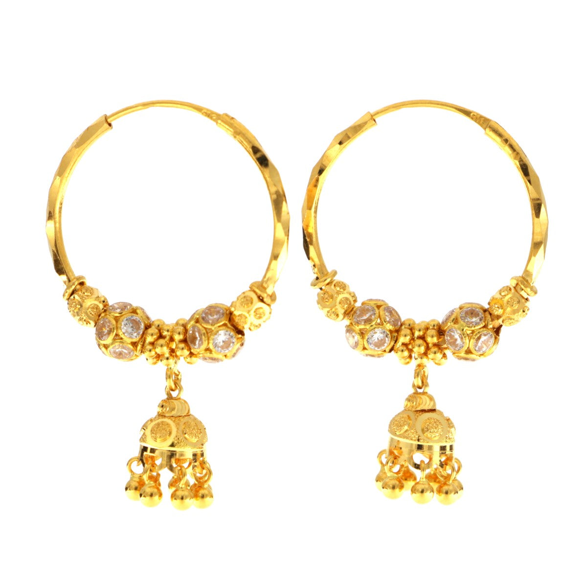 22ct Gold Medium Hoop Jhumkay Earrings - A117009