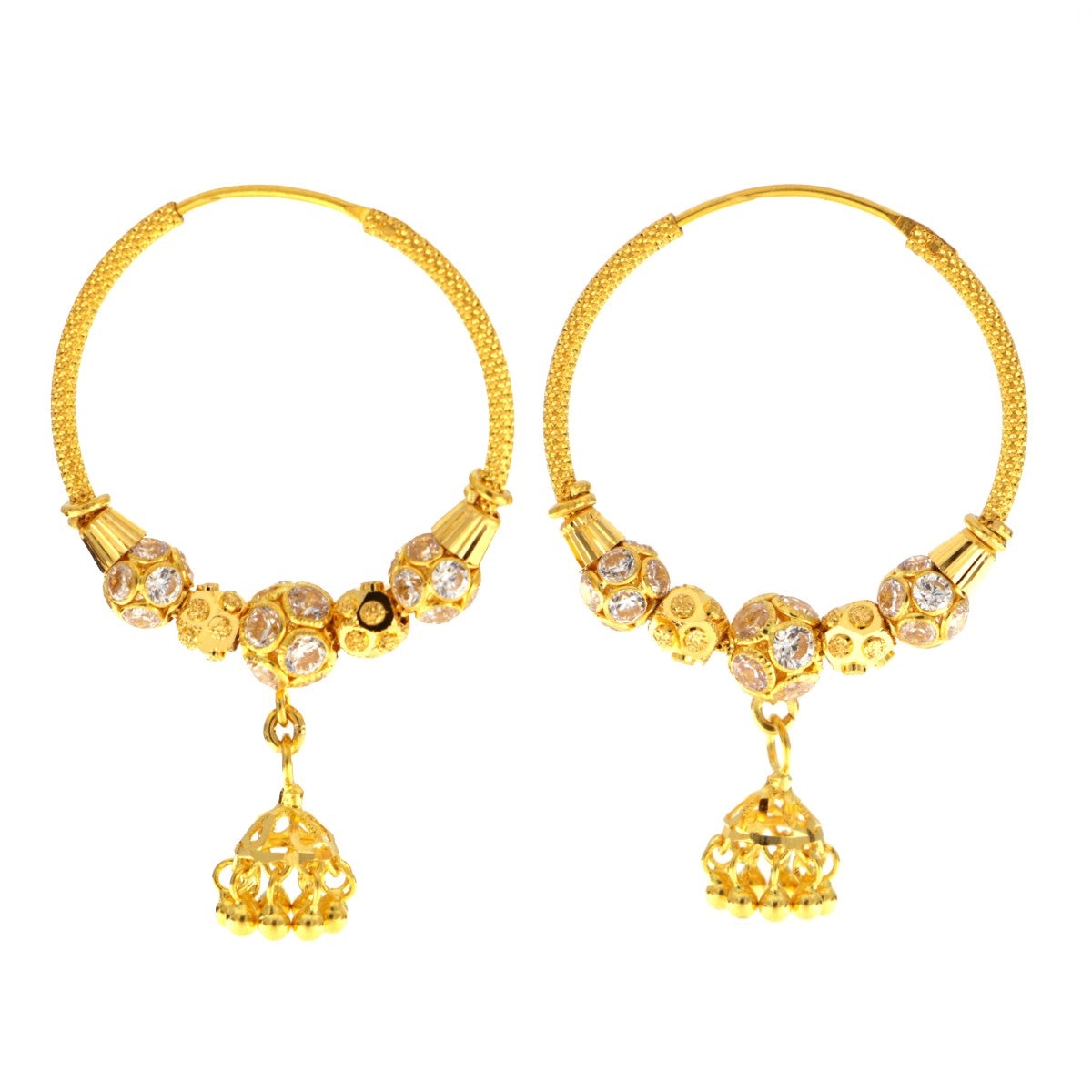 22carat Gold Medium Hoop Jhumkay Earrings - A117012