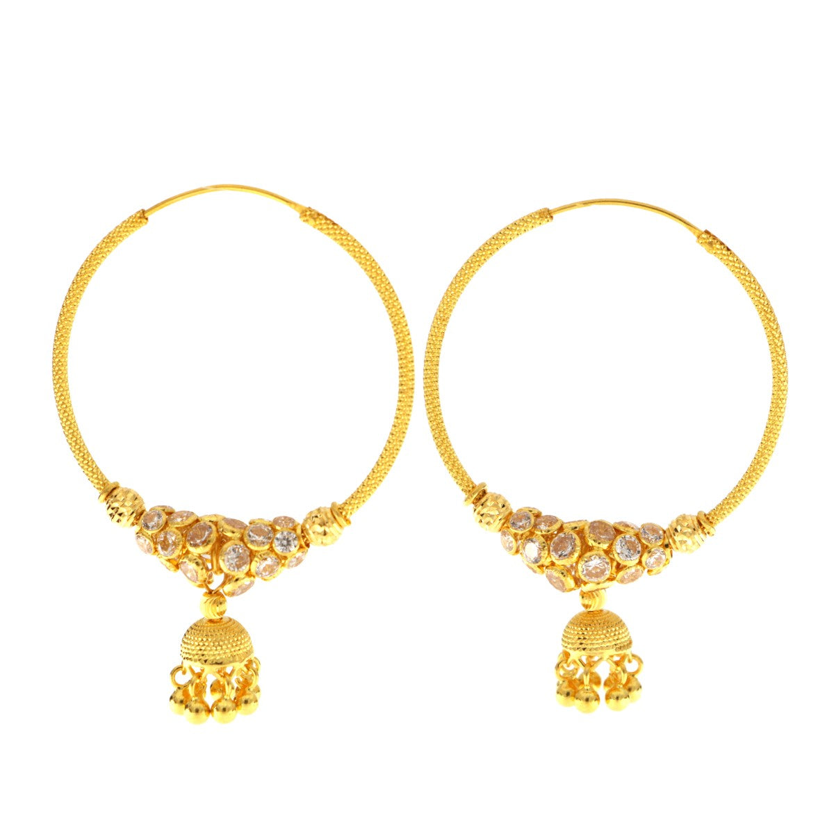 22carat Gold Large Hoop Jhumkay Earrings - A117014