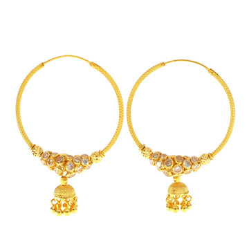 22carat Gold Large Hoop Jhumkay Earrings - A117014