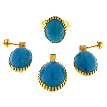22ct Gold Real Turquoise Pendant Set | Length 36.40mm - A118059