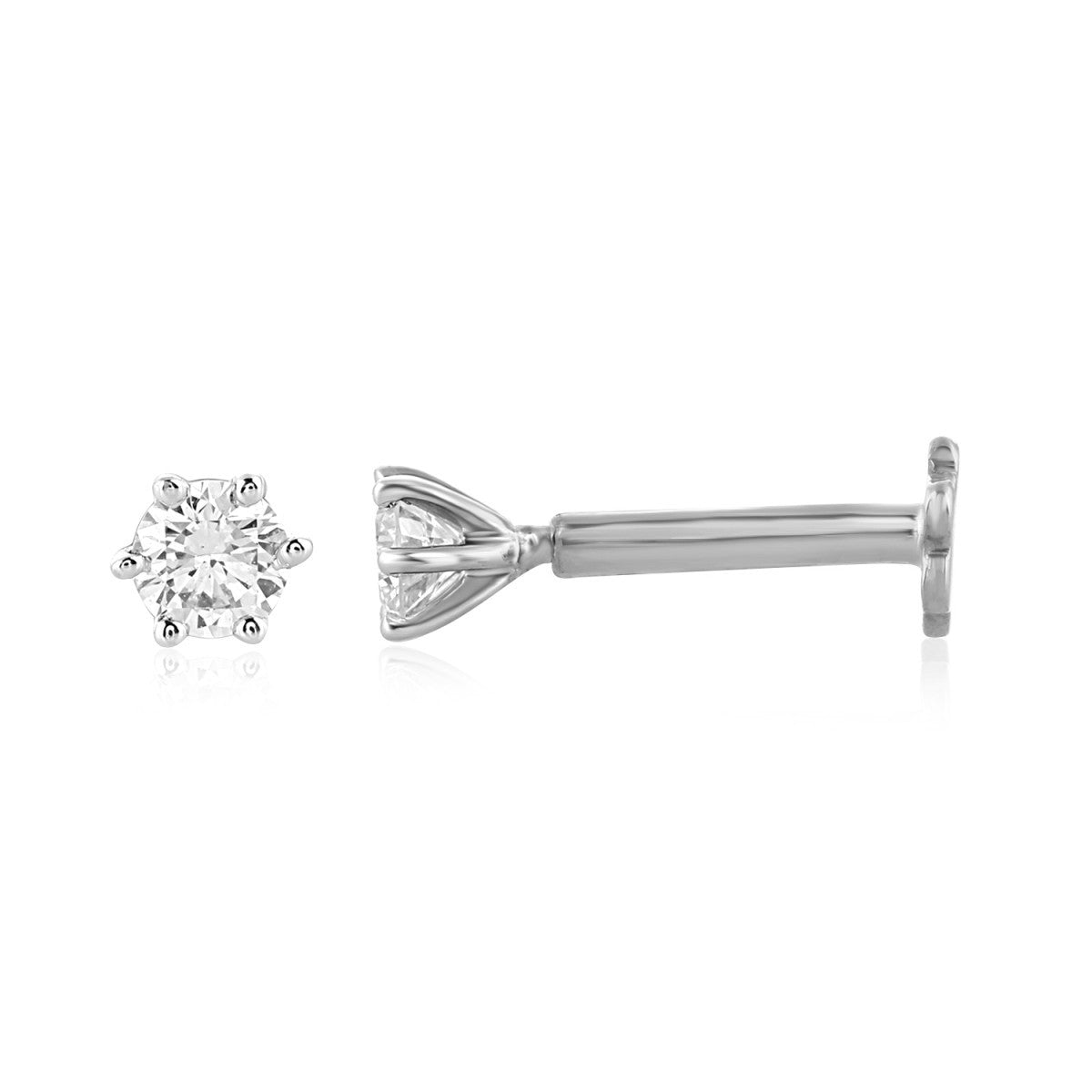 18ct White Gold Six Claw 0.09ct Diamond Nose Pin - A118541