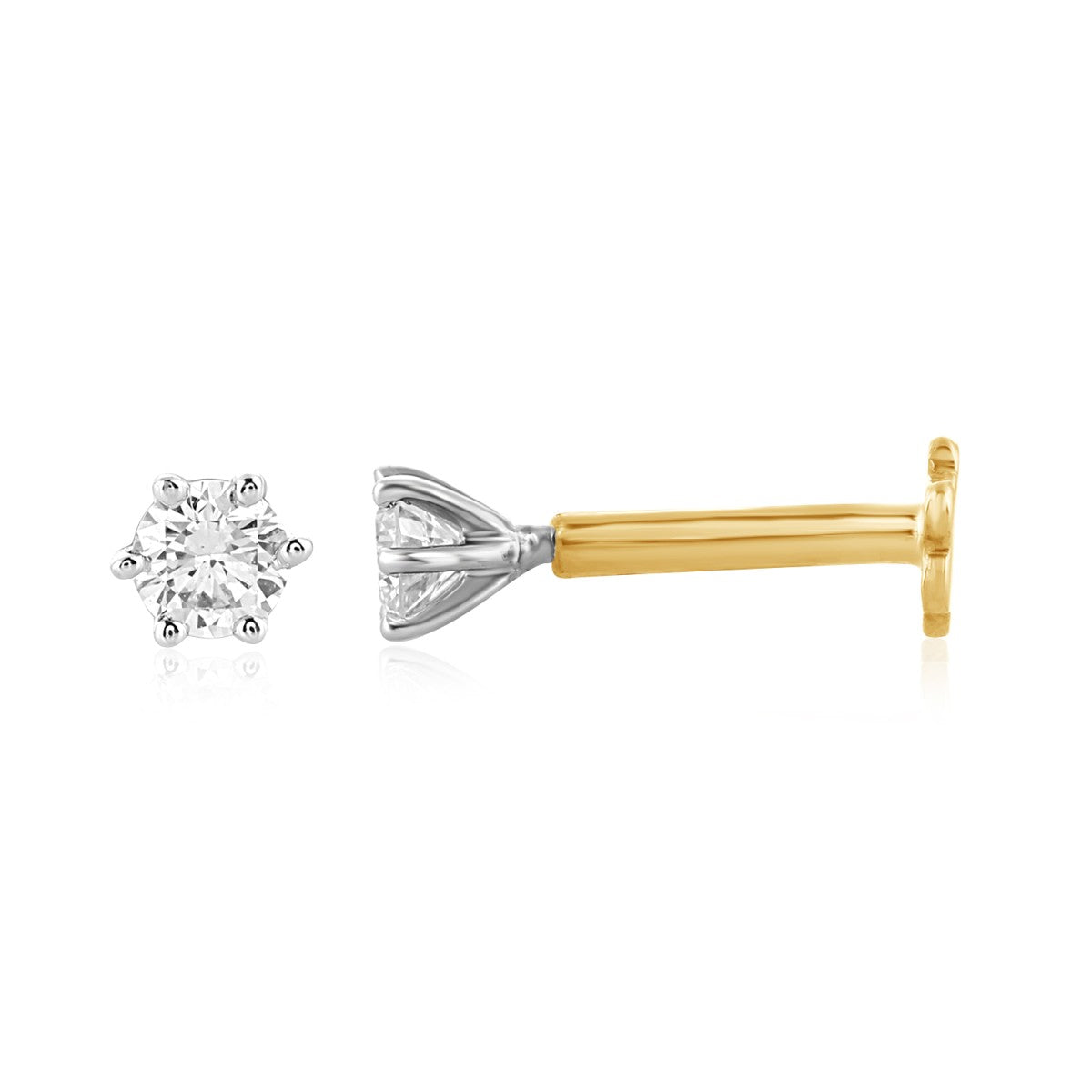 18ct Yellow and White Gold Six Claw 0.10ct Diamond Nose Pin - A118546