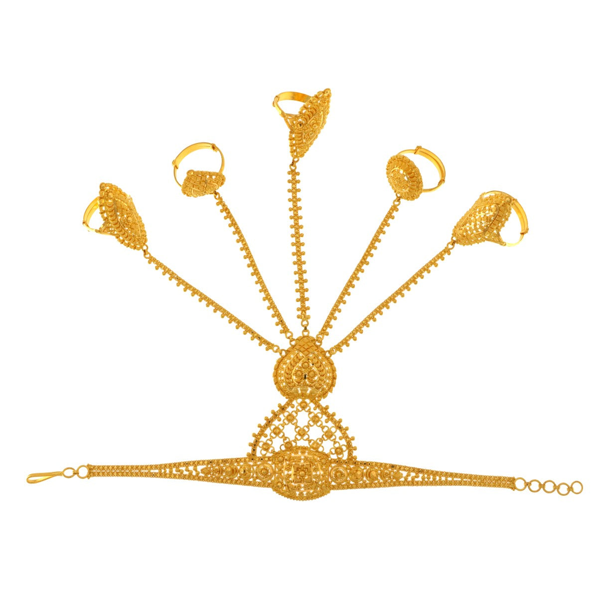 22ct Gold Filigree Panjangla 5 Rings Bracelet - A118608