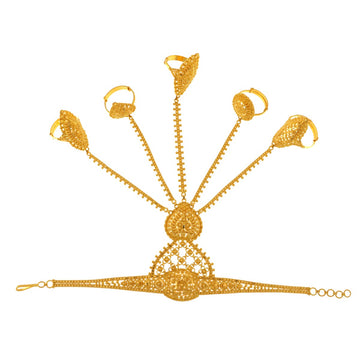 22ct Gold Filigree Panjangla 5 Rings Bracelet - A118608