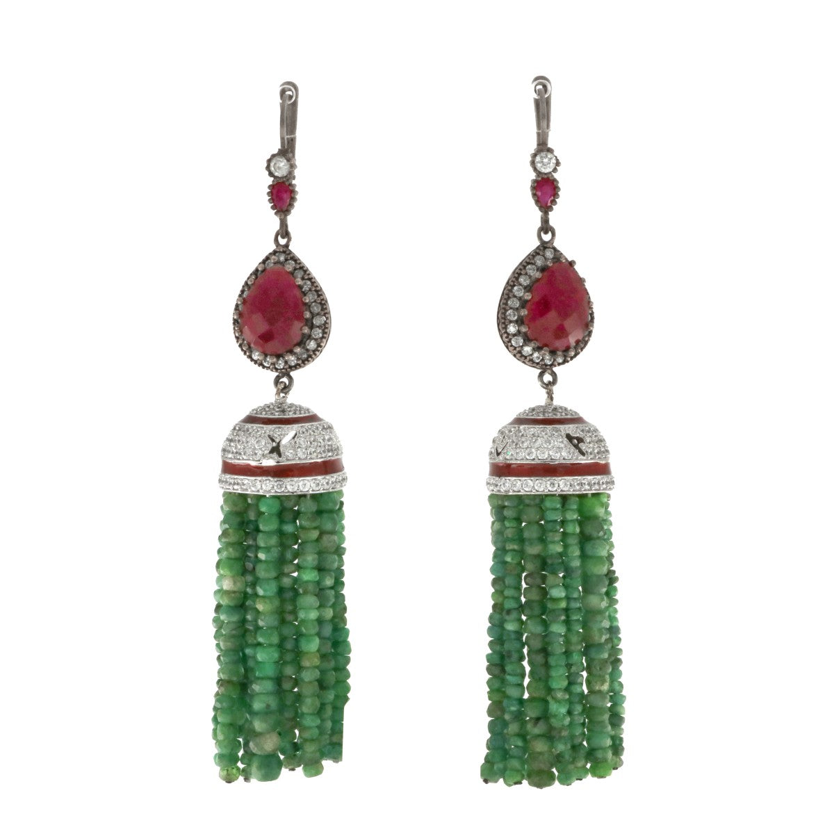 925 Sterling Silver Real Emerald and Rubies Earrings - A118719