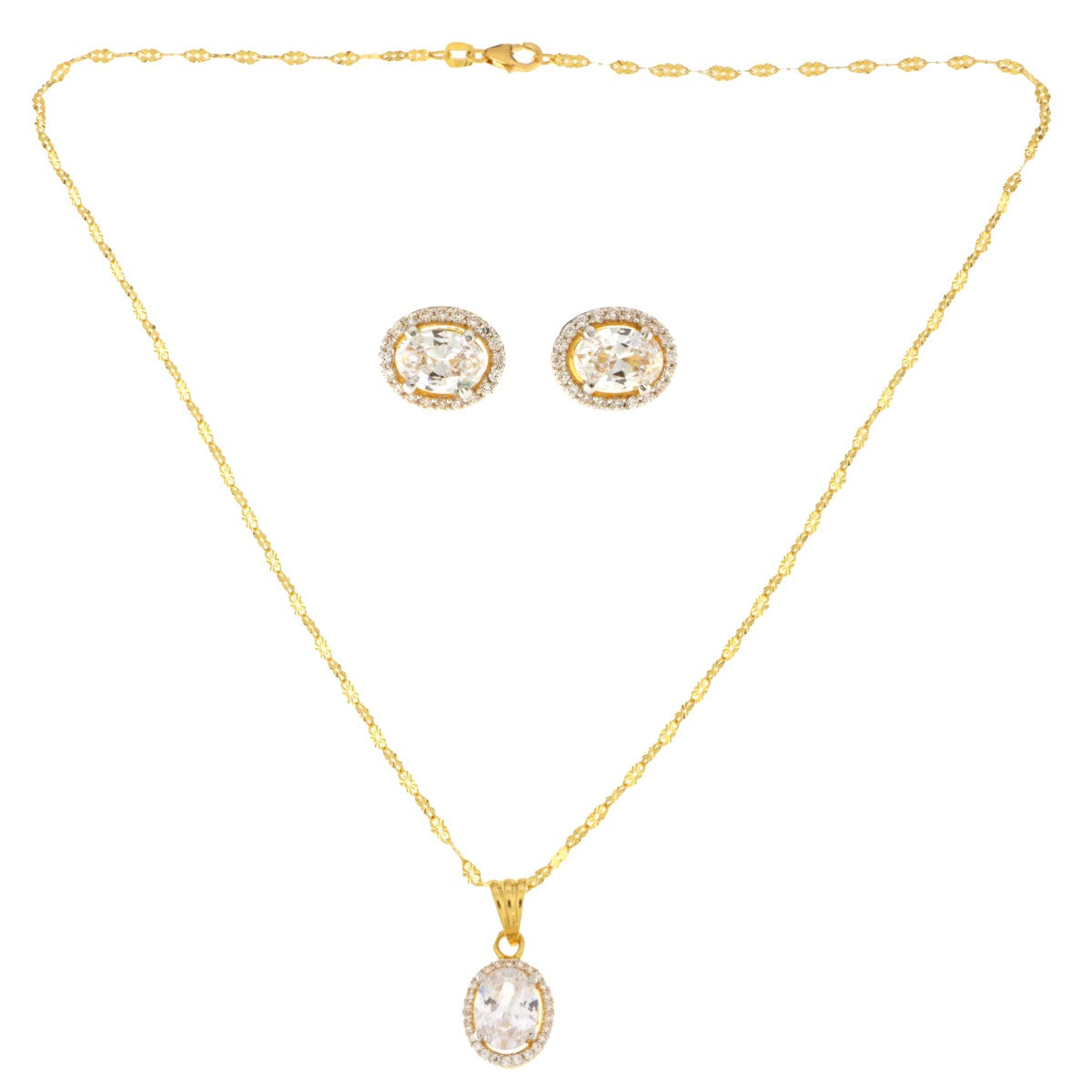 22ct Gold Oval CZ Pendant Set with Chain - A118930