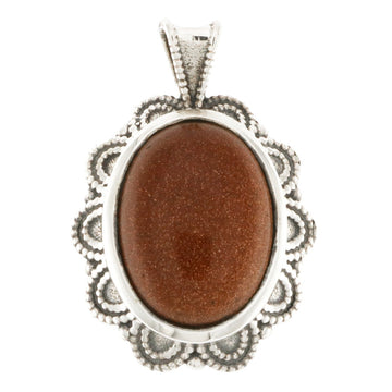 925 Sterling Silver Brown Goldstone Pendant - A119058