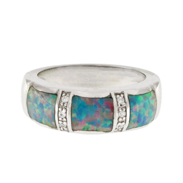 925 Sterling Silver Blue Opal Stone Ring - A119074