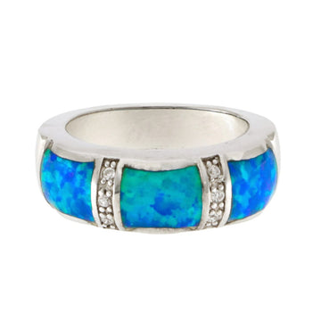 925 Sterling Silver Blue Opal Stone Ring - A119075