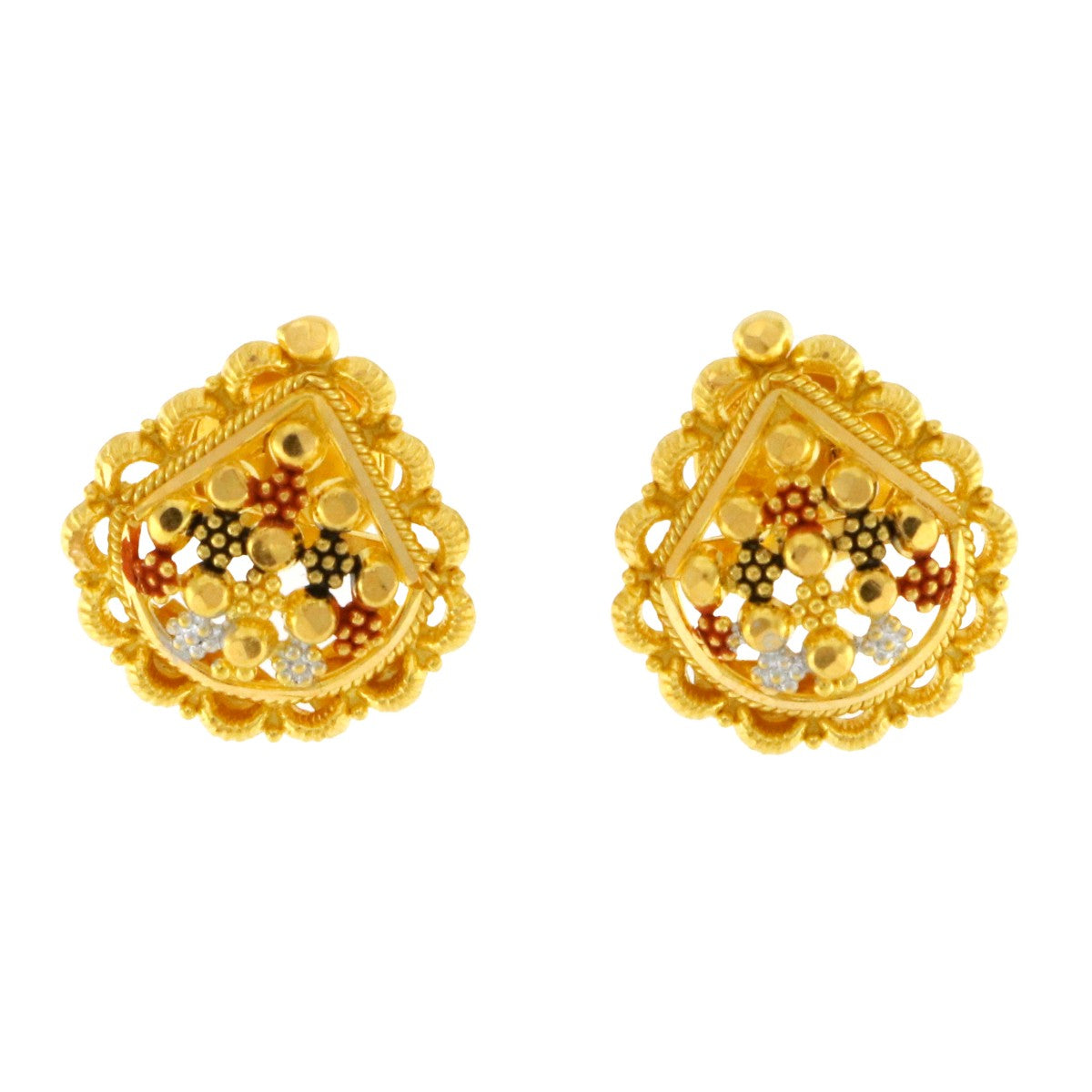 22ct Gold Four Colour Filigree Stud Earrings - A119346