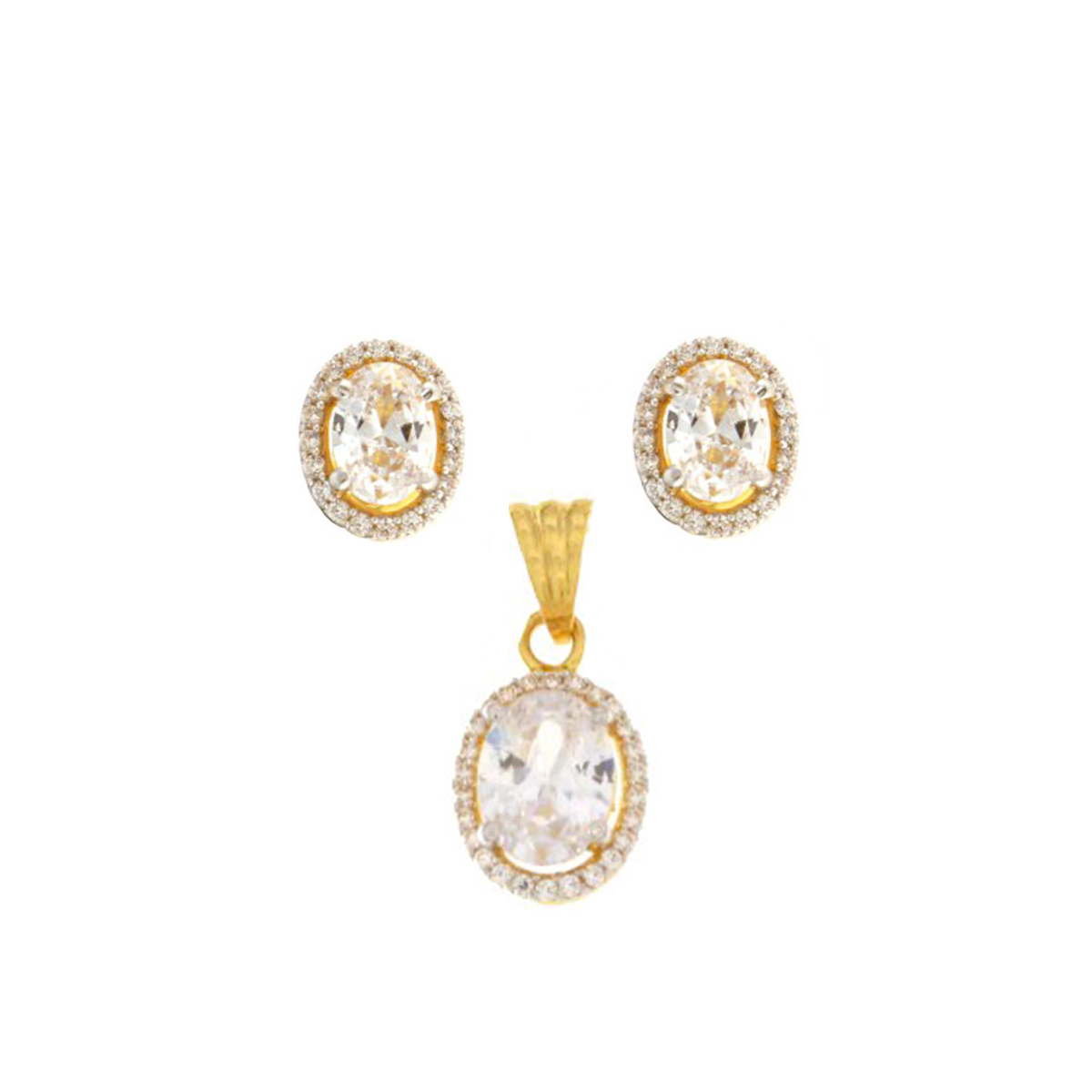 22ct Gold Oval CZ Pendant Set - A120384