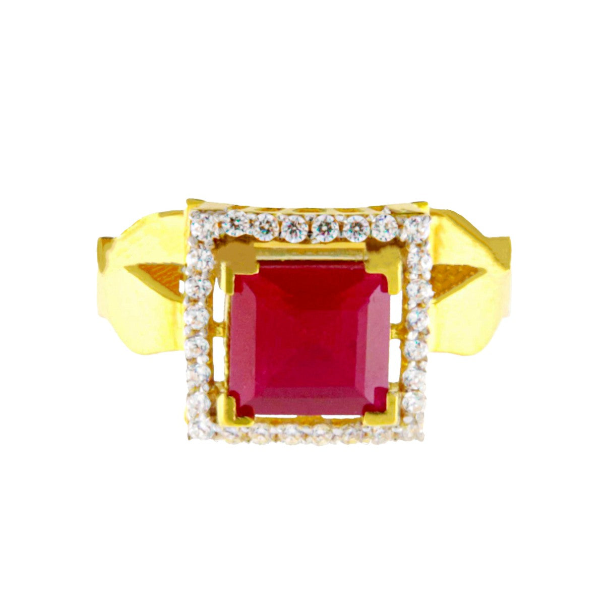 22ct Gold Red CZ Ring - A120589