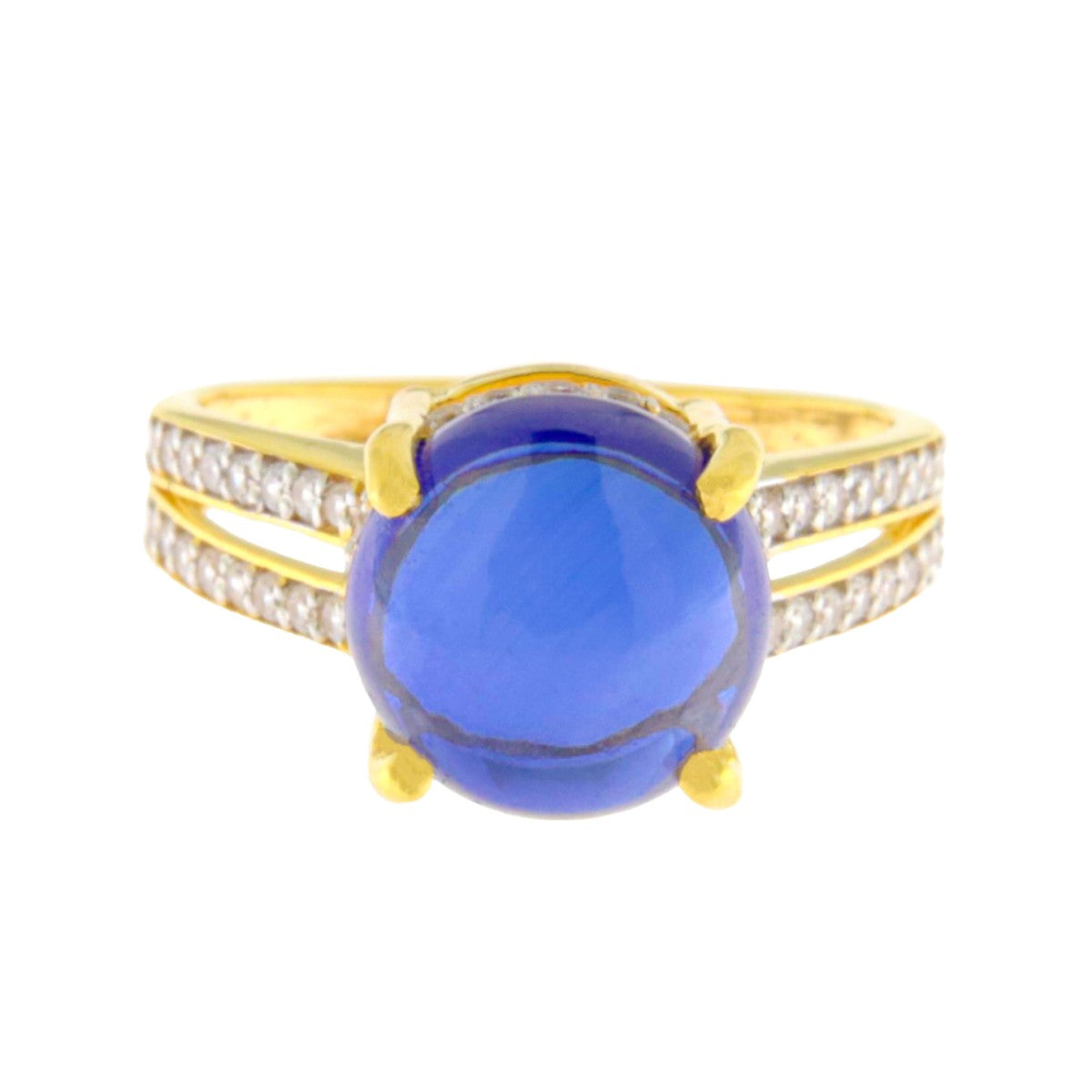 22ct Gold Round Blue CZ Ring - A120607