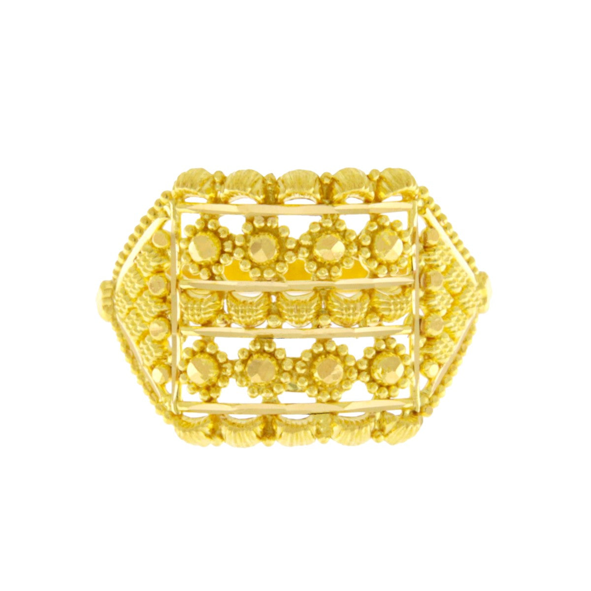 22ct Gold Filigree Geometric Floral Ring - A120620