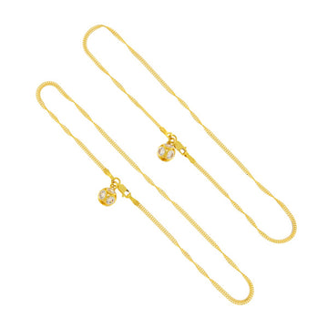22ct Gold Twisted Chain Anklets with CZ Ball Charms (Pair) - A120724