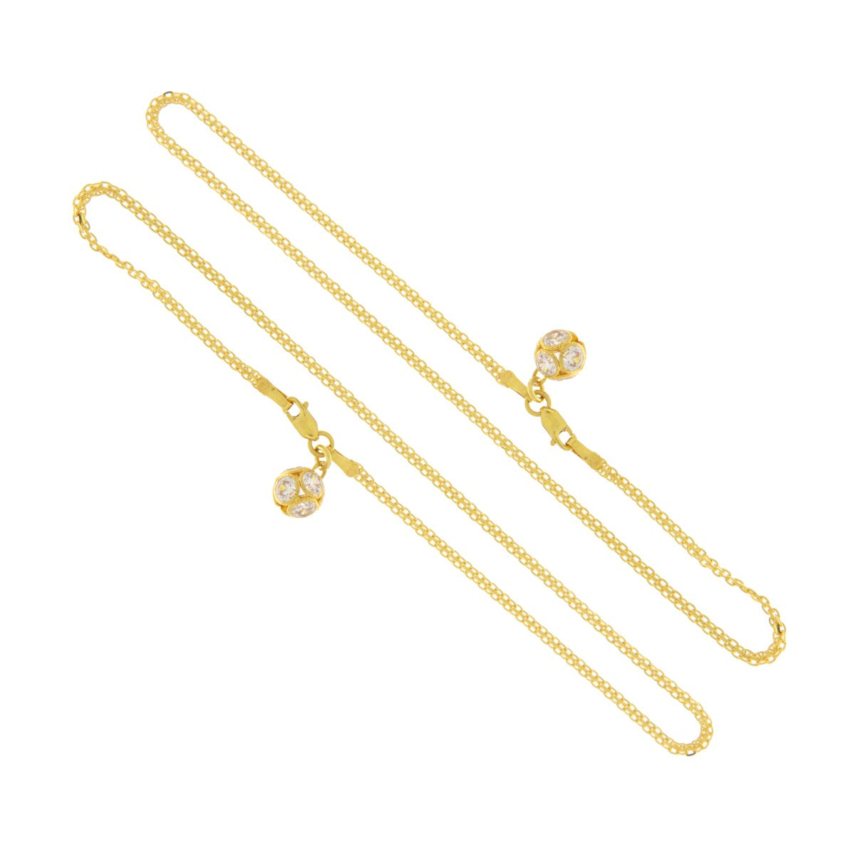 22ct Gold Twisted Chain Anklets with CZ Ball Charms (Pair) - A120727