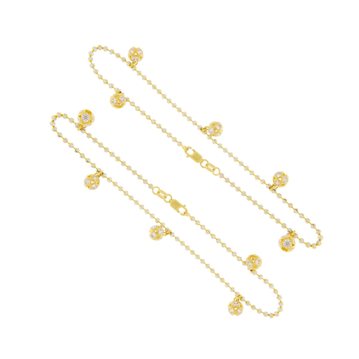 22ct Gold CZ Ball Drop Anklets (Pair) - A120728