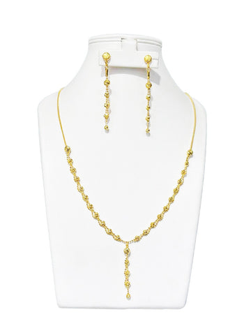 22ct Gold Beaded Drop Necklace Set - A120735