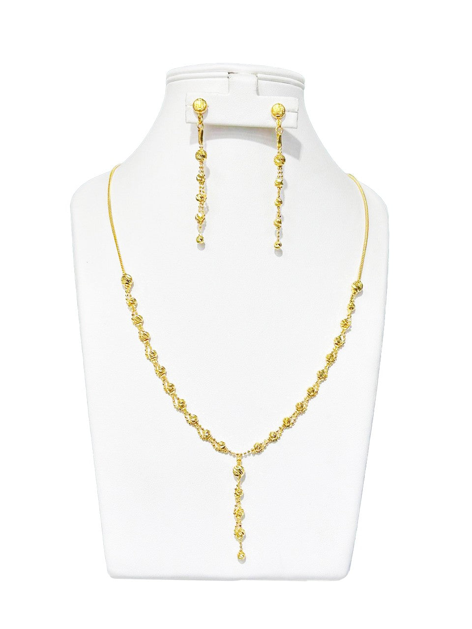 22ct Gold Beaded Drop Necklace Set - A120735