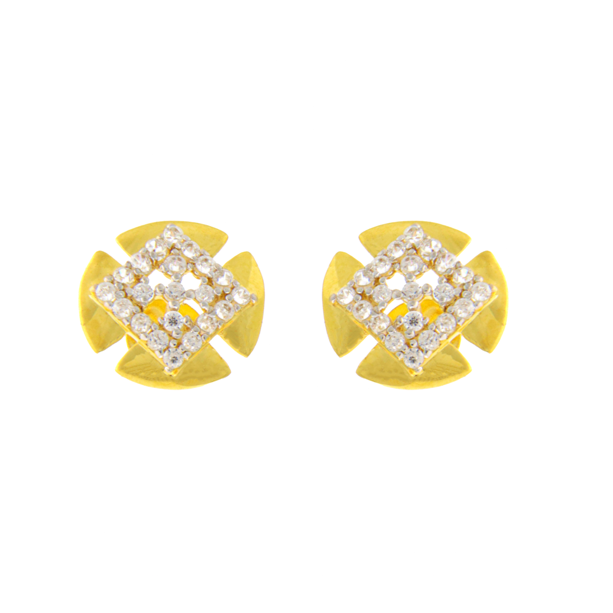 22ct Gold Square Stud Earrings with CZ - A120754