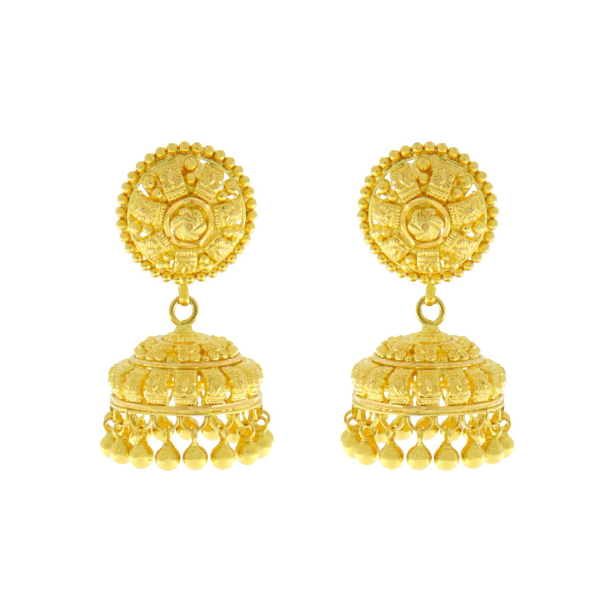 22ct Gold Filigree Jhumka Earrings - A120934