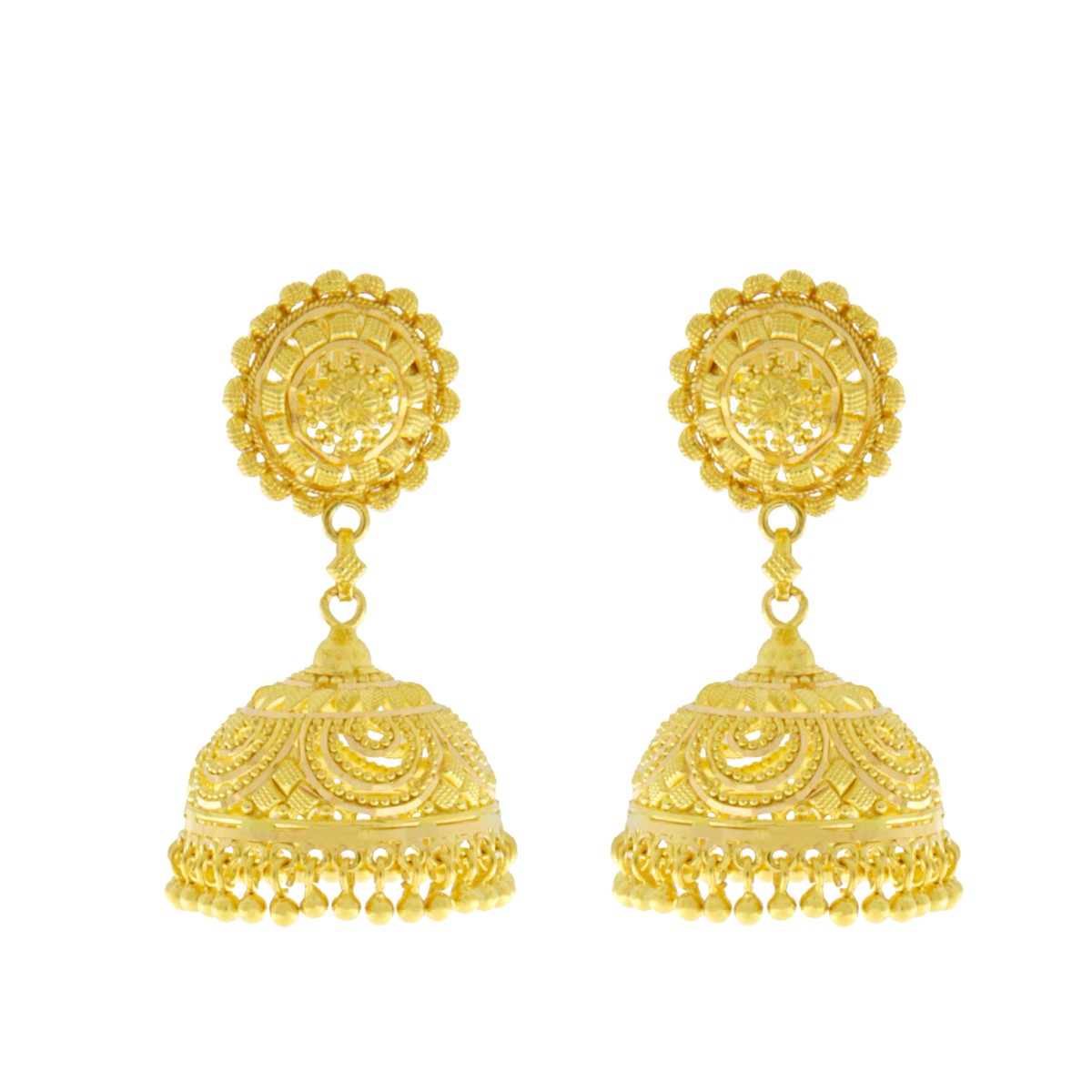 22ct Gold Filigree Jhumka Earrings - A120958