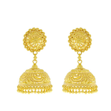 22ct Gold Filigree Jhumka Earrings - A120958