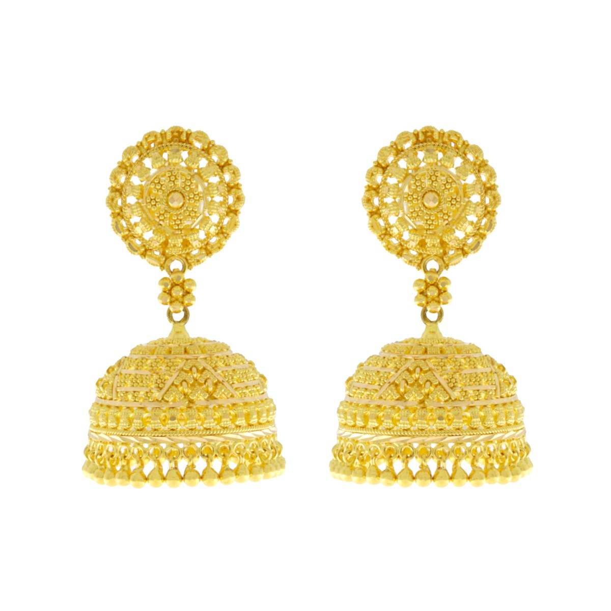 22ct Gold Filigree Jhumka Earrings - A120959