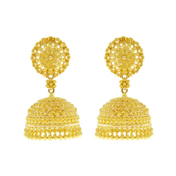 22ct Gold Filigree Jhumka Earrings - A120959