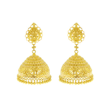 22ct Gold Classic Filigree Jhumka Earrings - A120963