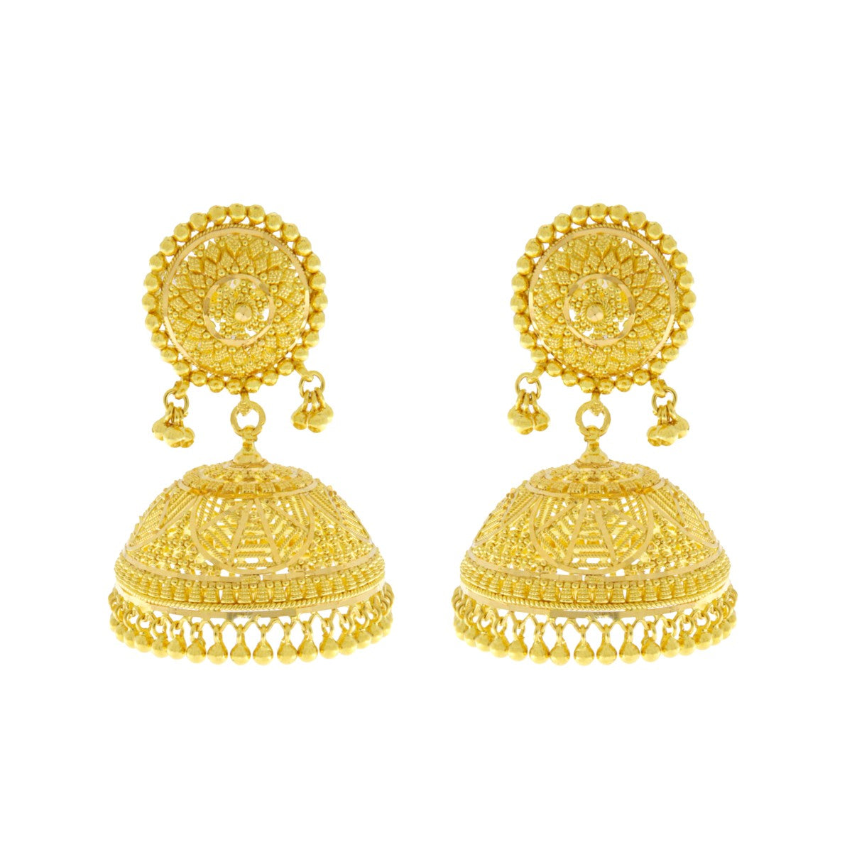 22ct Gold Filigree Dangling Jhumka Earrings - A120964