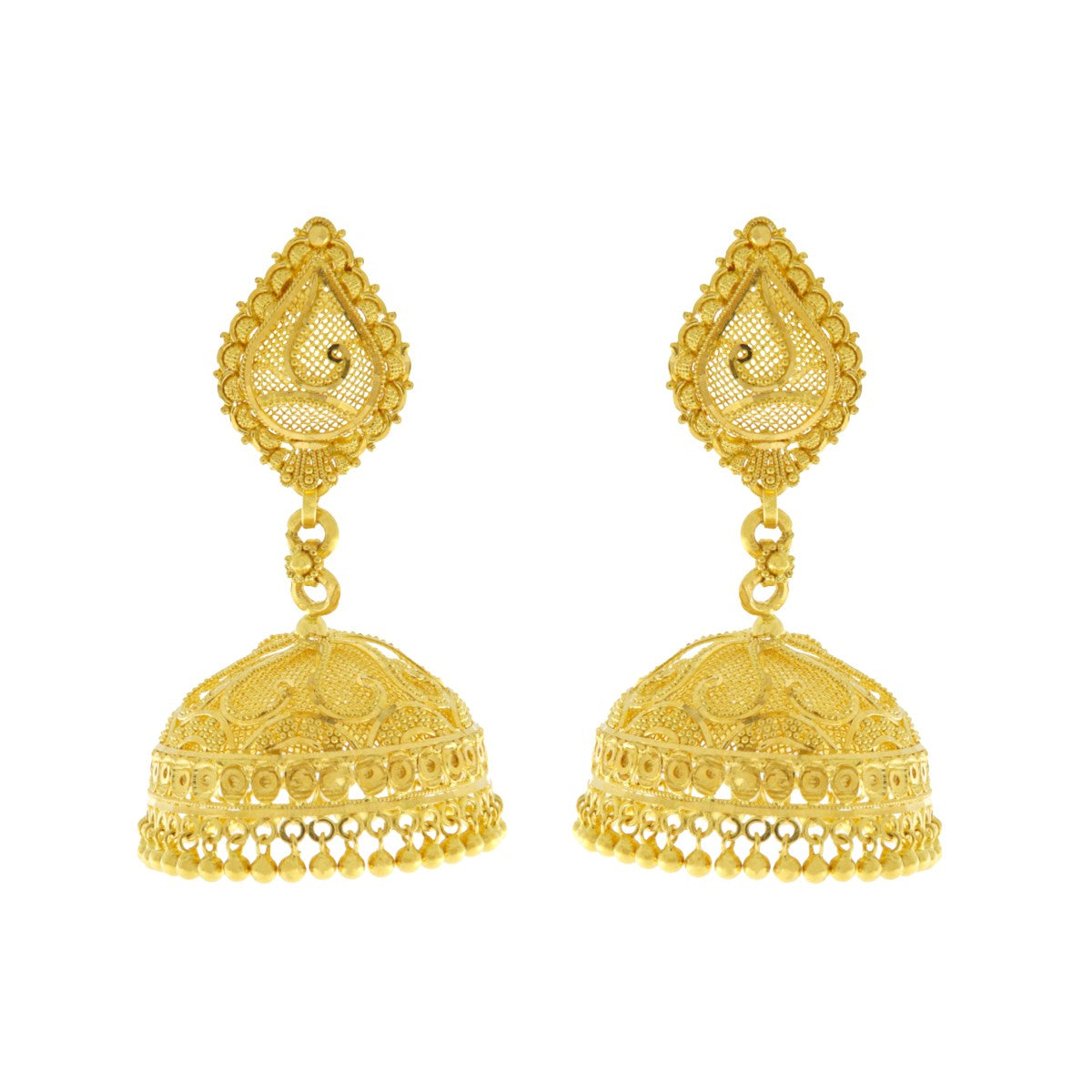 22ct Gold Paisley Filigree Jhumka Earrings - A120965