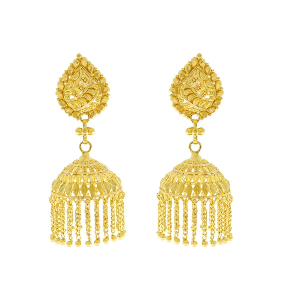 22ct Gold Chandelier Filigree Jhumka Earrings - A120966