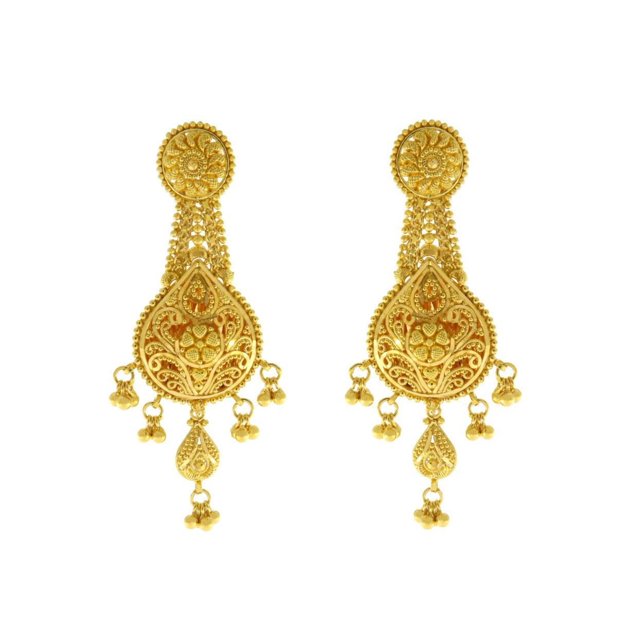 22ct Gold Filigree Paisley Drop Earrings - A120969