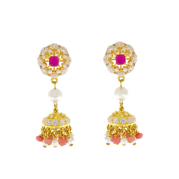 22ct Gold Beaded Jhumka Earrings - A120971