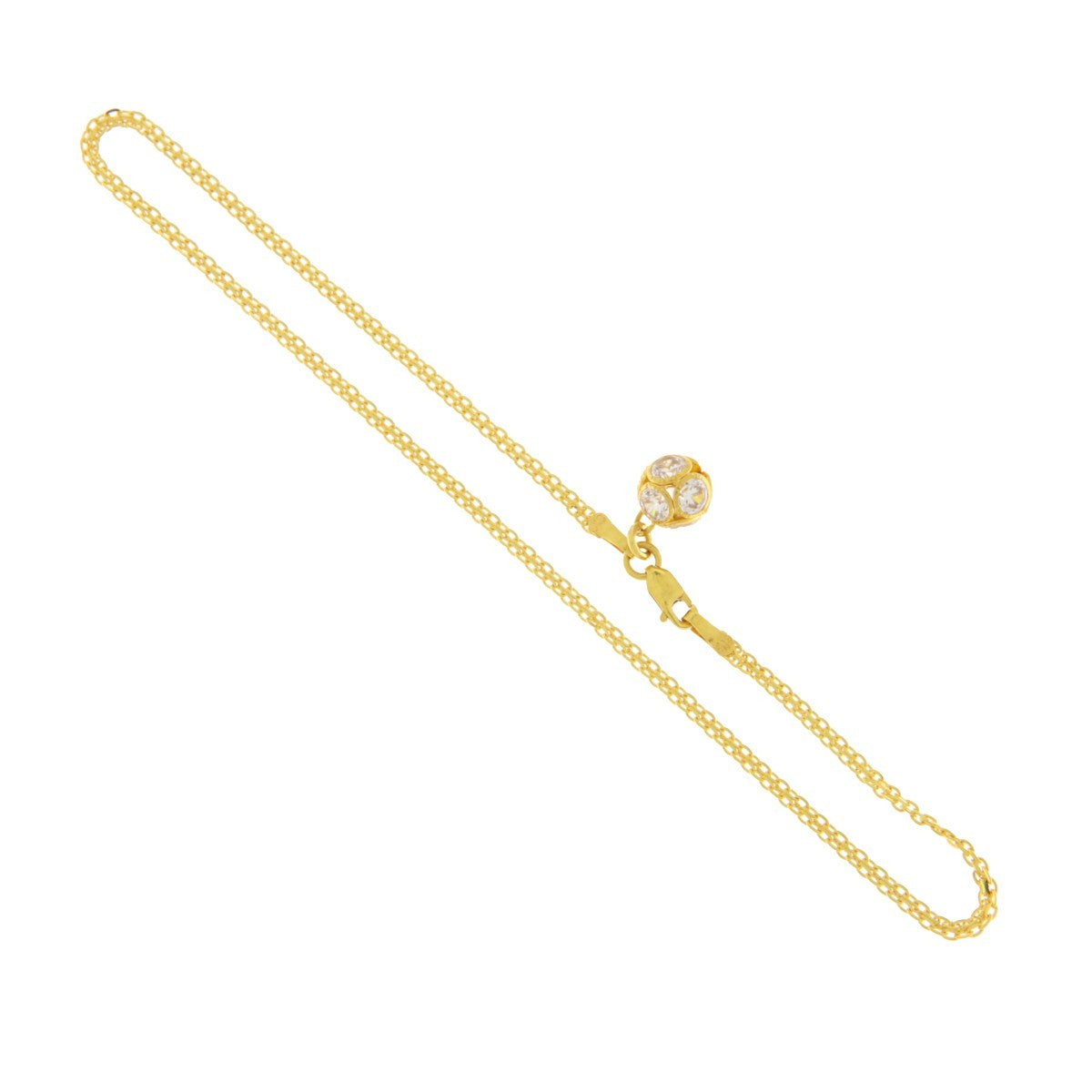 22ct Gold Twisted Chain Anklet with CZ Ball Charm (Single) - PB21228