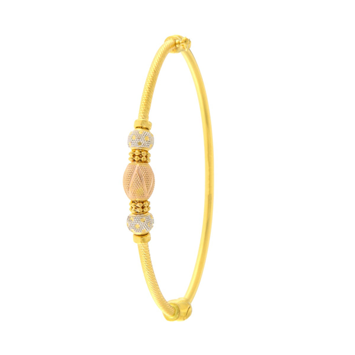 22ct Gold Tricolour Textured Bead Bangle (Openable) - PB21240