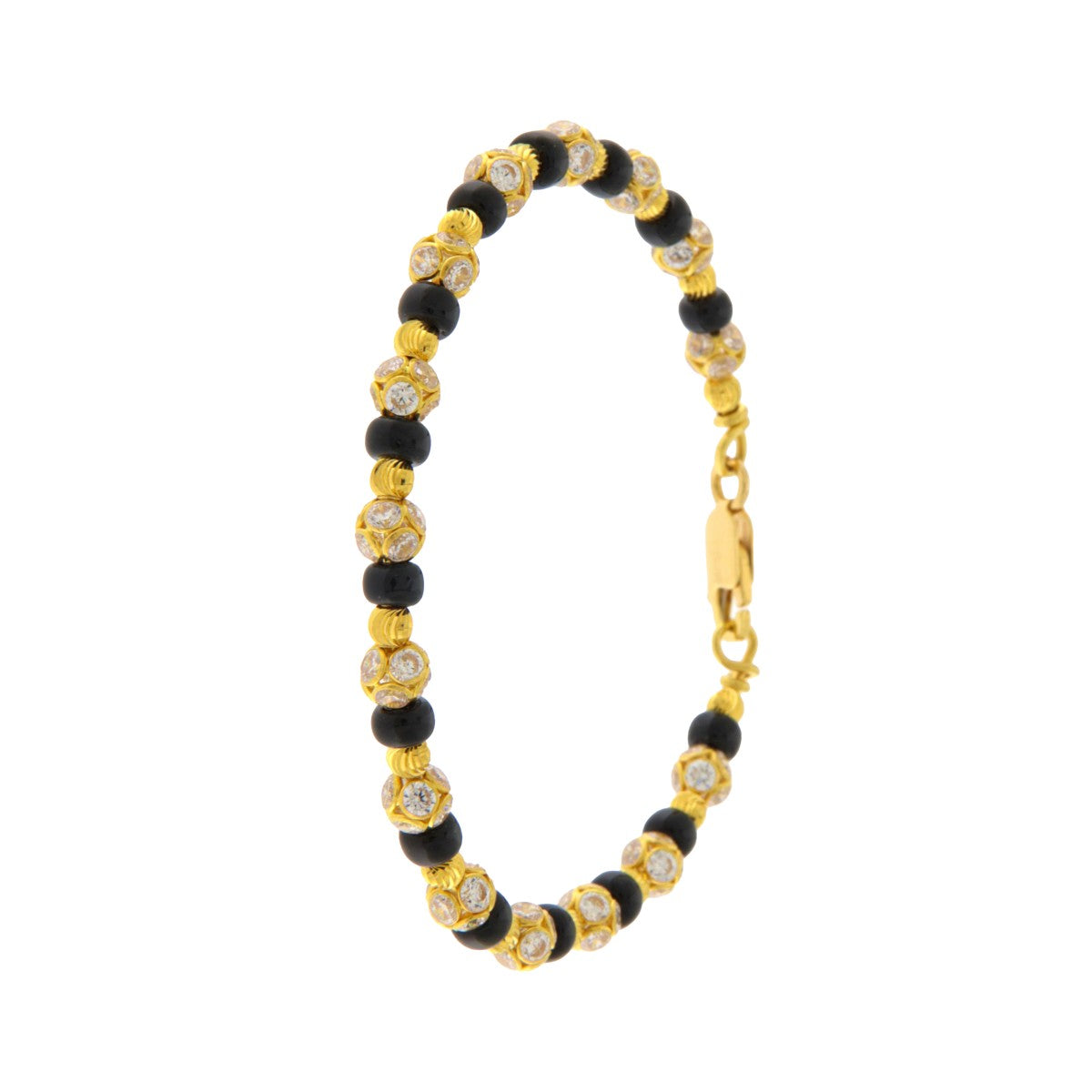 22ct Gold Black and CZ Beaded Detailing Bangle (Openable) - PB21245