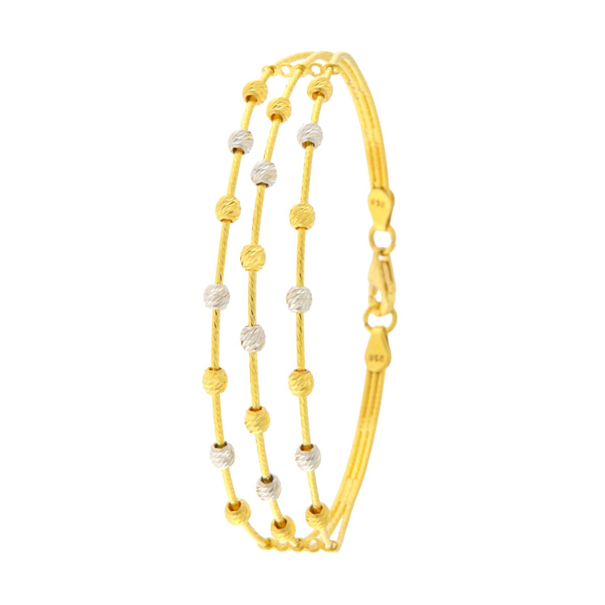 22ct Gold Three Line Textured Ball Bangle (Openable) - PB21248